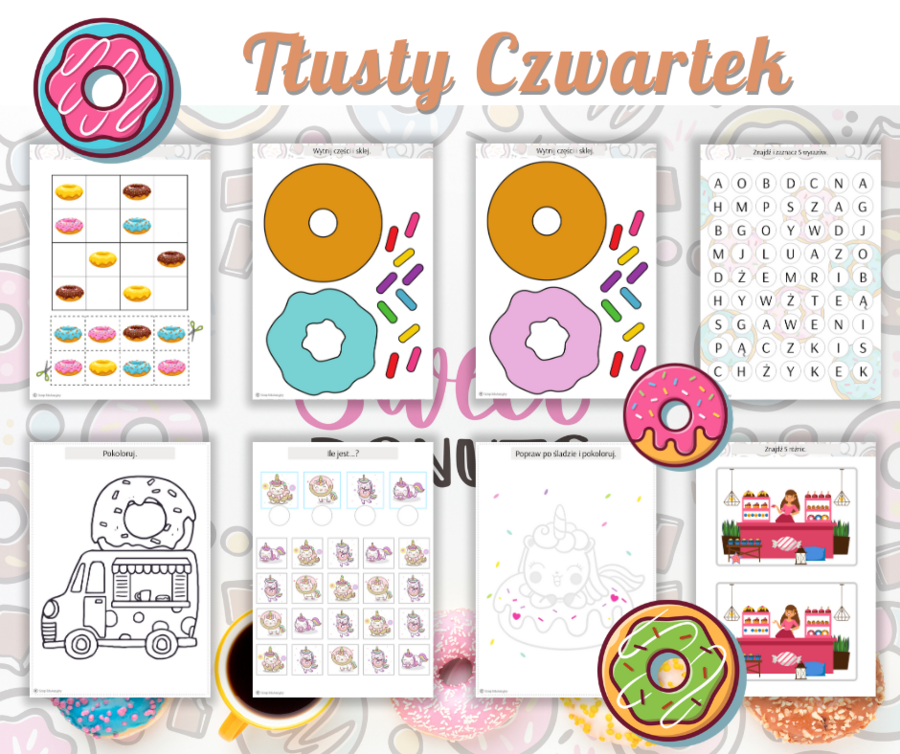 Tłusty Czwartek. Zestaw zadań. Bingo. Kolorowanki. Girlanda