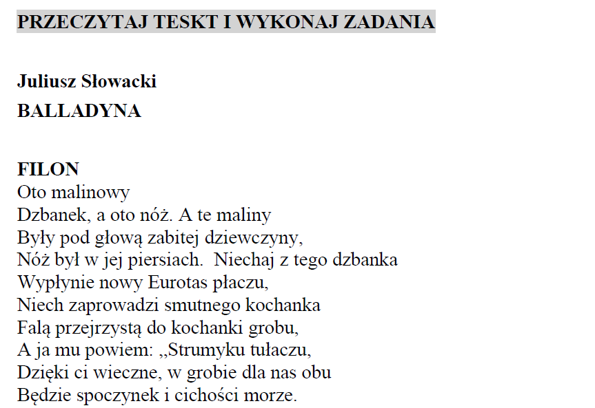 Balladyna - zestaw powtórkowy przed egzaminem ósmoklasisty