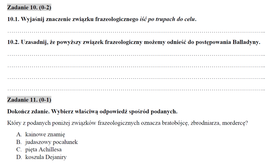 Balladyna - zestaw powtórkowy przed egzaminem ósmoklasisty