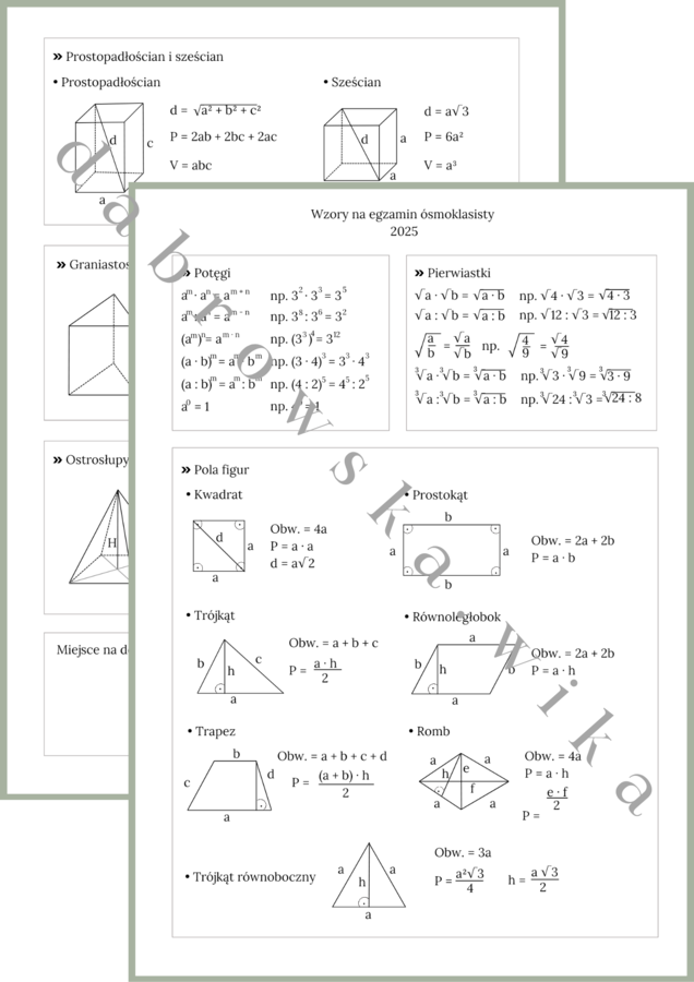 Najważniejsze wzory na egzamin ósmoklasisty