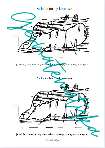 Formy krasowe – Wklejka do zeszytu do uzupełnienia