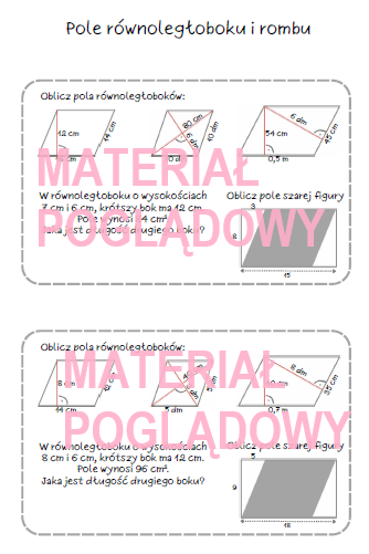 Szybkie karteczki - pola figur klasa 4, 5, 6, 7, 8
