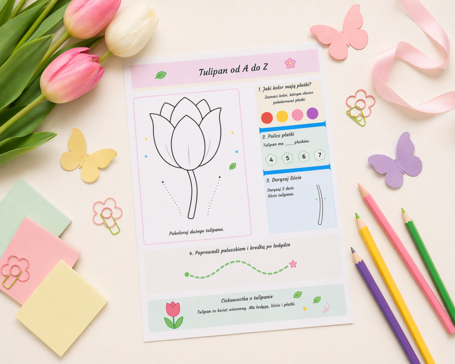 Tulipan od A do Z. Karta pracy dla 5-6 latków
