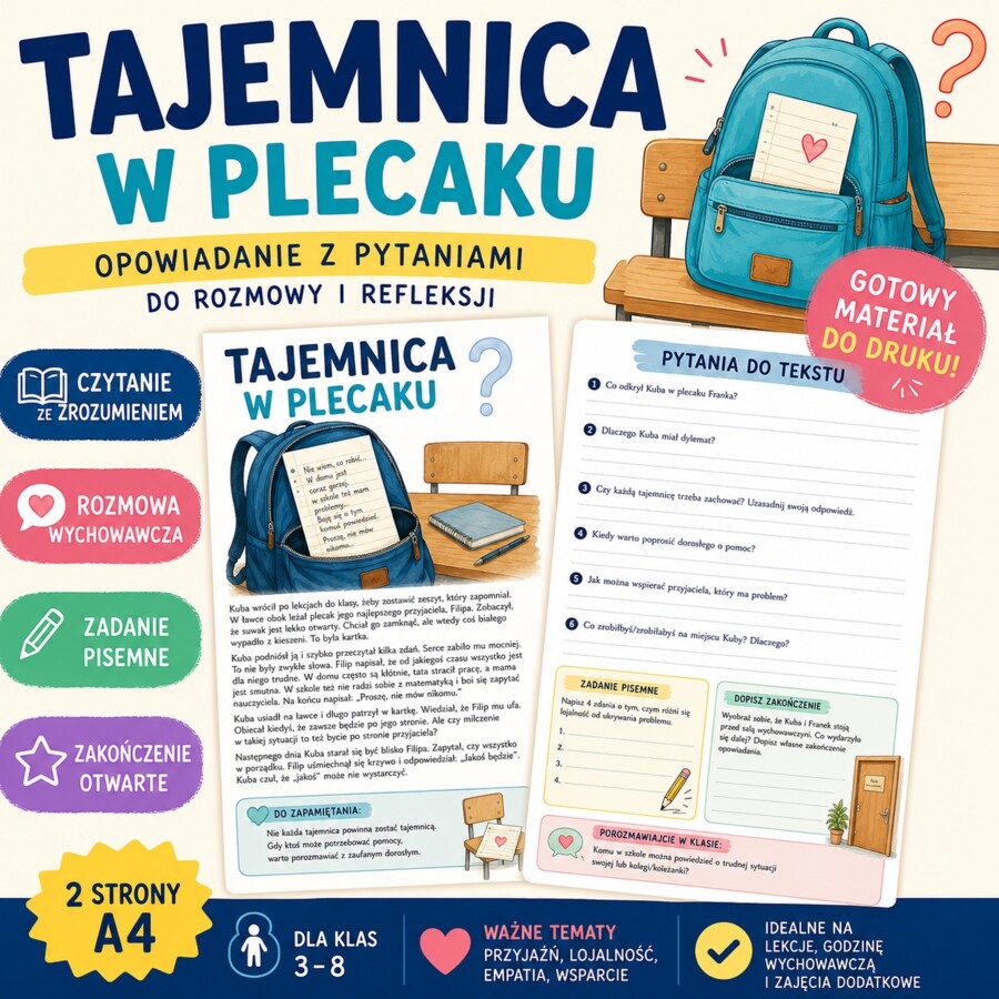 Opowiadanie z pytaniami. Tajemnica w plecaku