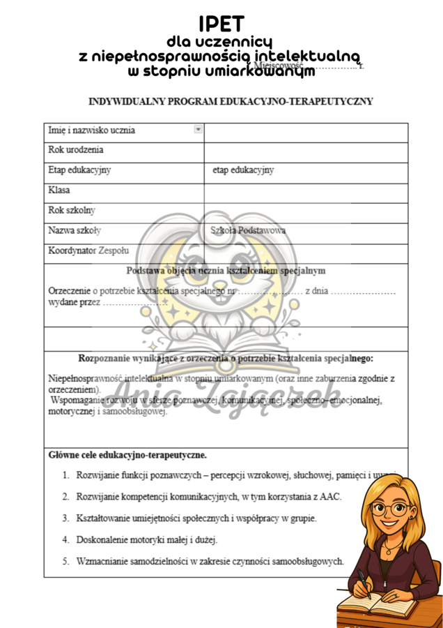 Indywidualny Program Edukacyjno–Terapeutyczny (IPET) - niepełnosprawność w stopniu umiarkowanym .