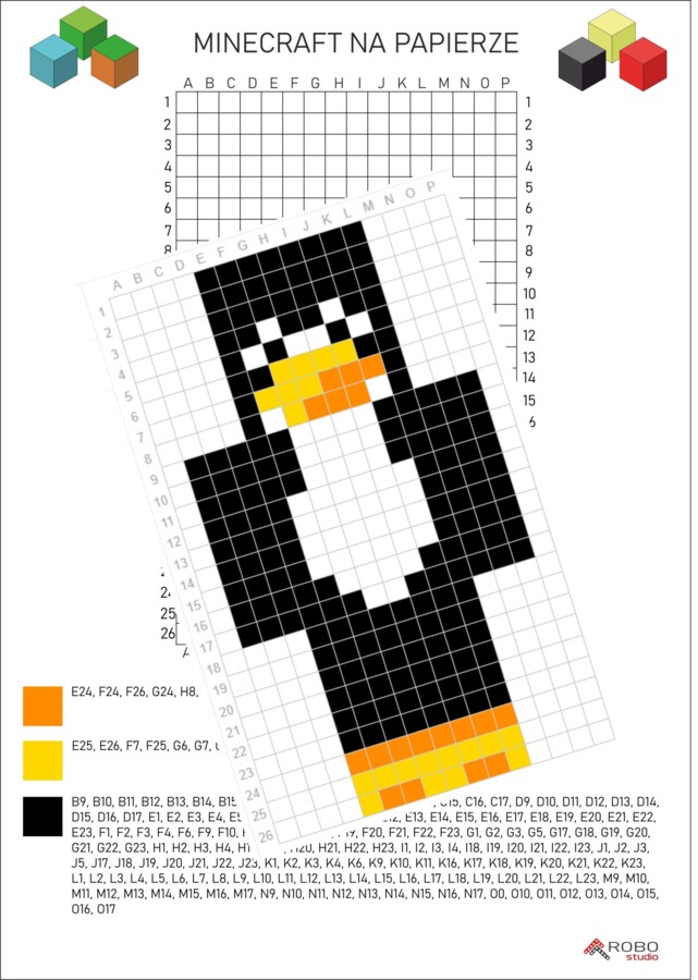 kodowanka MINECRAFT pingwin, kodowanie, offline, kolorowanka odkoduj obrazek