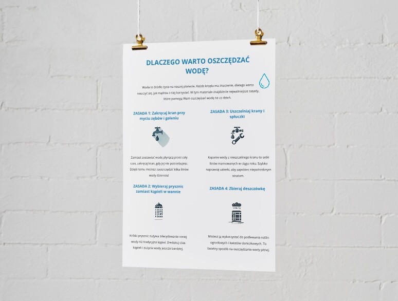 Plakat o wodzie i jej oszczędzaniu
