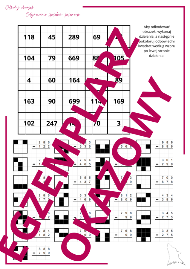 Odkoduj obrazek - odejmowanie sposobem pisemnym