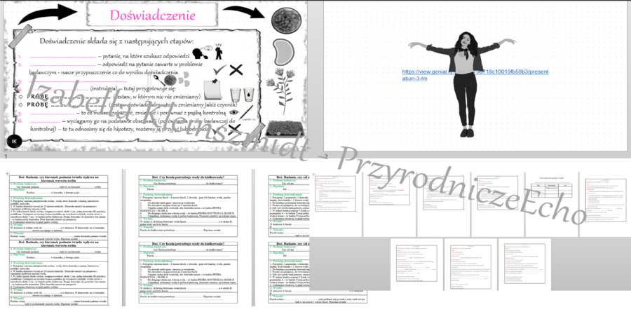 Karta pracy „Moje pierwsze doświadczenie” + przykłady doswiadczeń w wordzie + gratisowy link do lekcji multimedialnej (pomysłu na lekcję) niekomercyjnej wykonanej w genial.ly do indywidualnego pobrania i użycia do celów niekomercyjnych. Przyroda 4, dział
