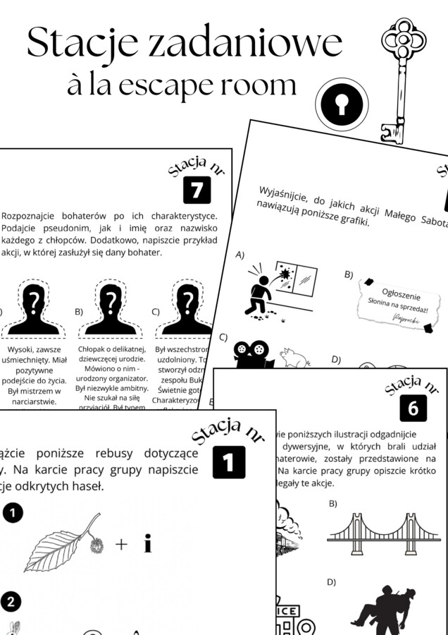 Stacje zadaniowe à la escape room ,,Kamienie na szaniec" + odpowiedzi