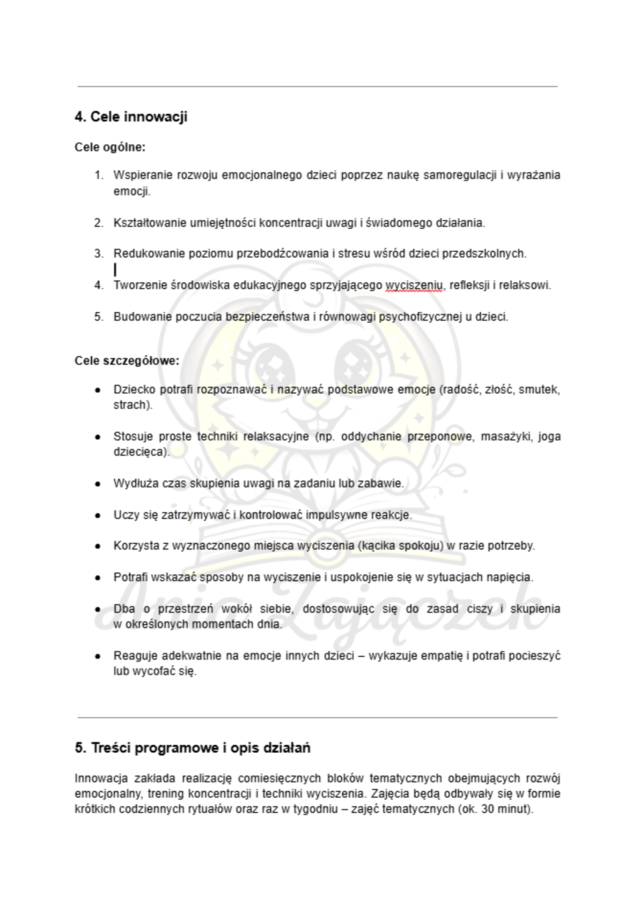 Innowacja Pedagogiczna „Cisza, Spokój, Uwaga” trening emocji i koncentracji dla przedszkolaków