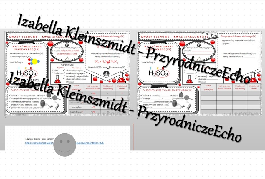 Minizestaw na temat „Kwasy tlenowe – kwas siarkowy(IV)” – sketchnotka + karta pracy w power point + gratisowy link do prezentacji multimedialnej niekomercyjnej wykonanej w genial.ly do indywidualnego pobrania i użycia do celów niekomercyjnych. Chemia 7 l