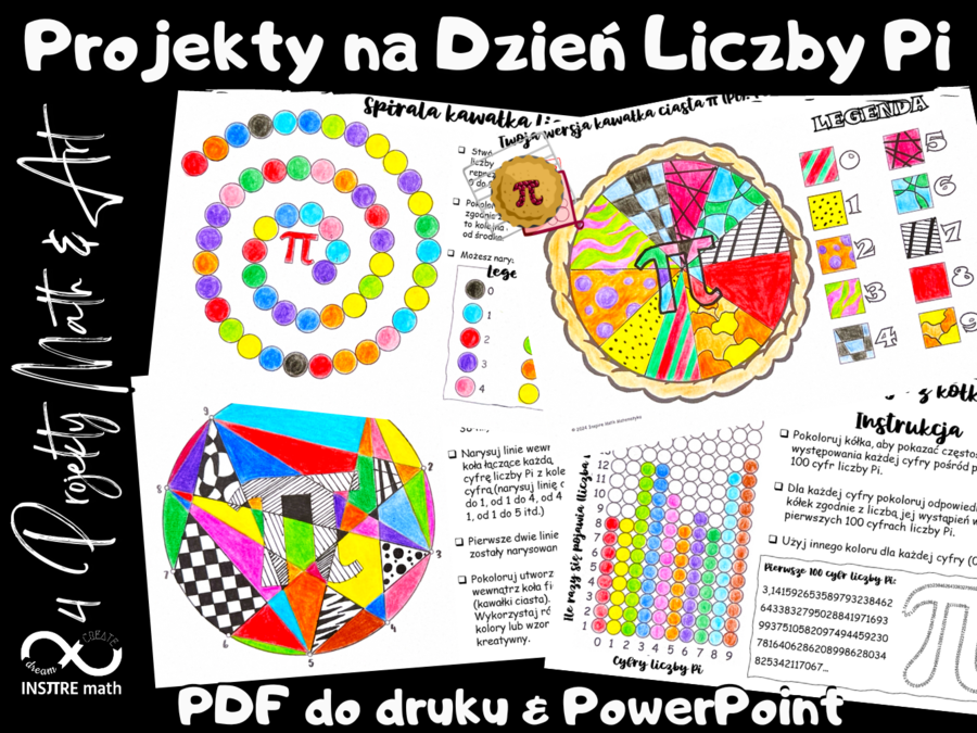 4 projekty matematyczne na Dzień Liczby Pi. Projekty Math & Art. Diagramy.