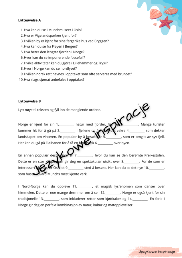 Darmowe karty pracy j. norweski_På ferie i Norge A2