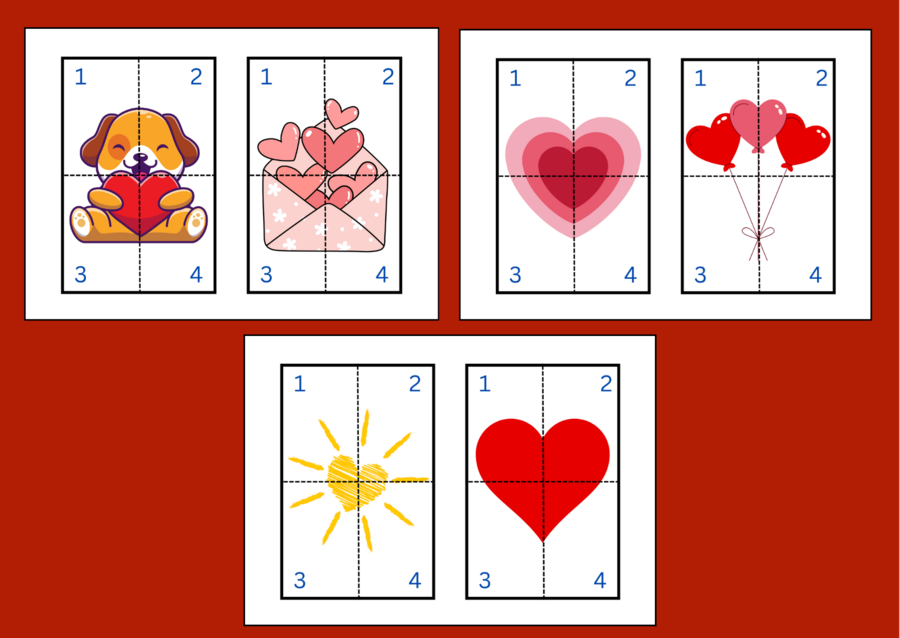 WALENTYNKI – puzzle – układanka- układanki – biblioteka – świetlica – przedszkole – 12 wersji