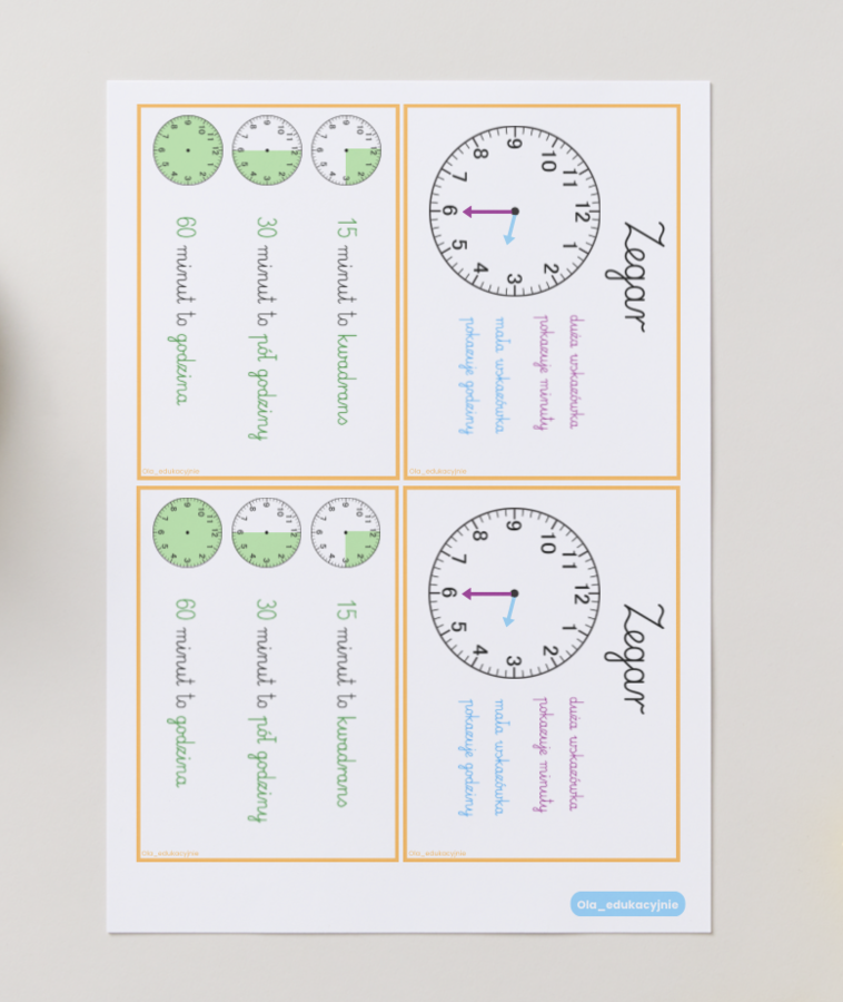 Zegar - wkleja do zeszytu