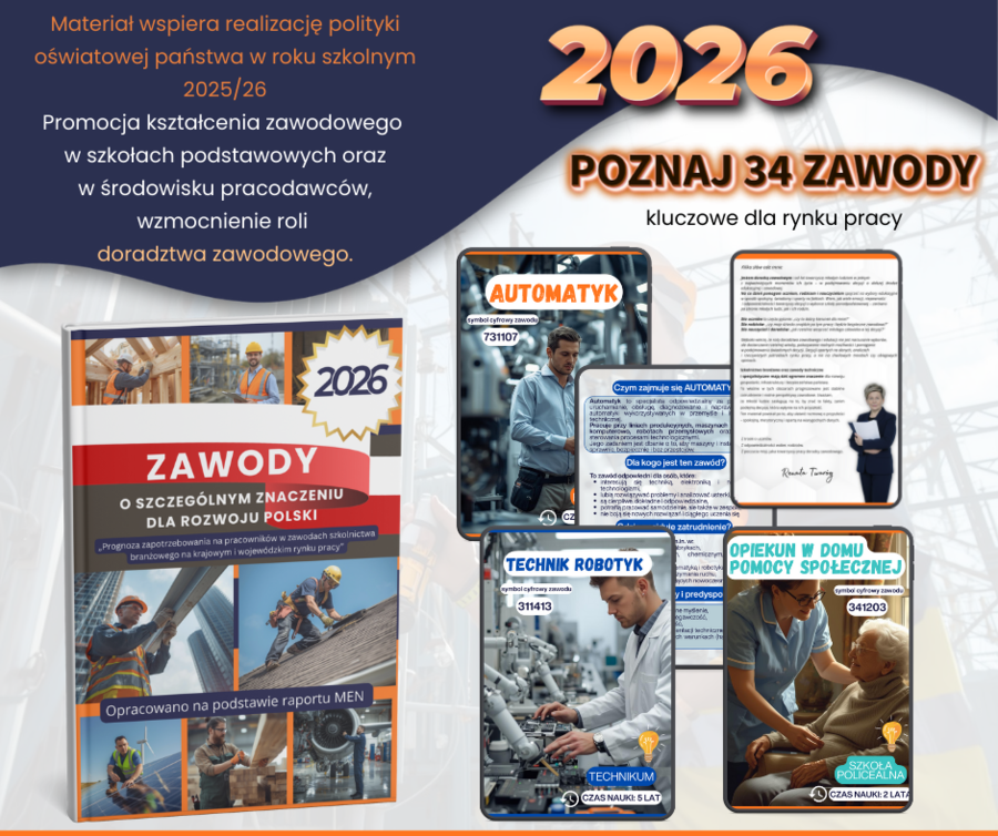 34 zawody kluczowe dla rynku pracy 2026 – POZNAJ , POMYŚL, ZDECYDUJ!