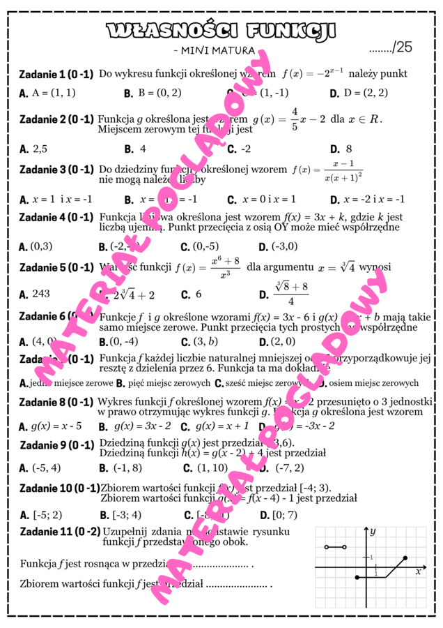 Mini matura. Matematyka - własności funkcji.