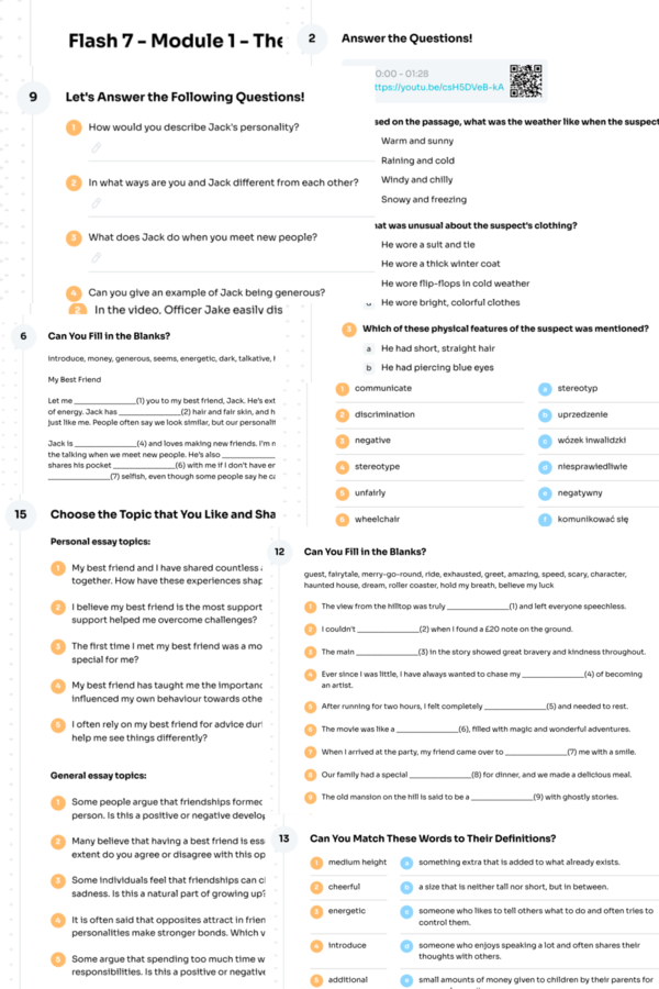Flash 7 – Module 1 – karta pracy – The Suspect – personalities, appearance