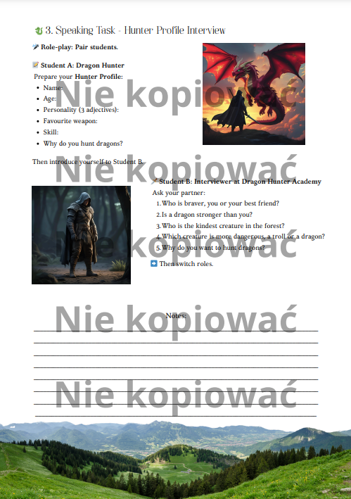 Dragon Hunter Academy: karta pracy + scenariusz lekcji A2+/B1