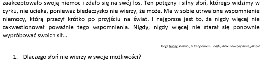 Bajka i karta pracy -  Uwiązany słoń