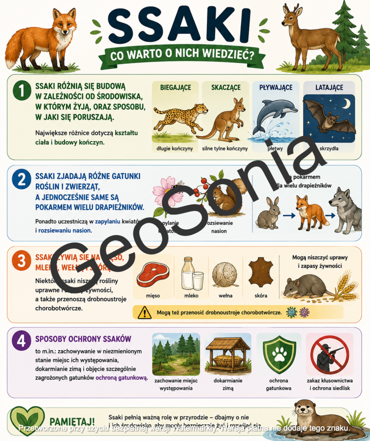 Przegląd i znaczenie ssaków biologia klasa 6 sketchnotka