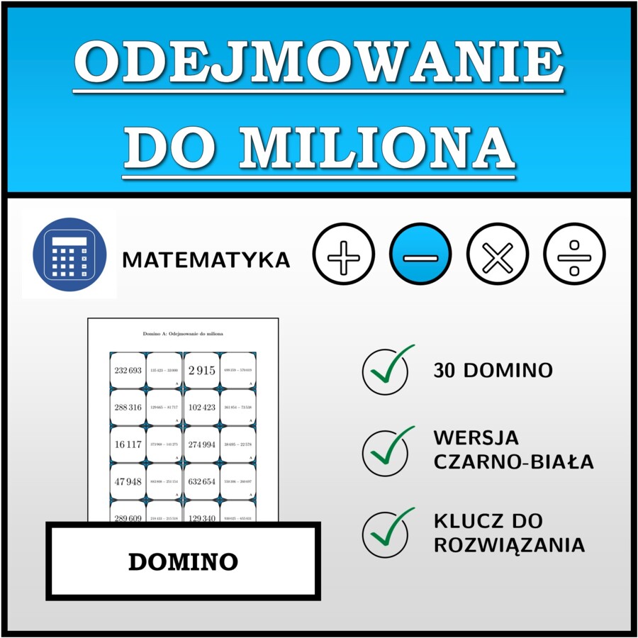 Domino - Odejmowanie do miliona | matematyka