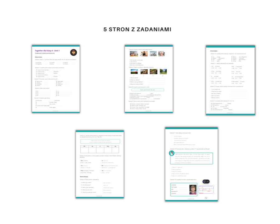 Together dla klasy 4 - dodatkowe materiały powtórzeniowe, Unit 1, język angielski, karty pracy, słownictwo i gramatyka, język angielski