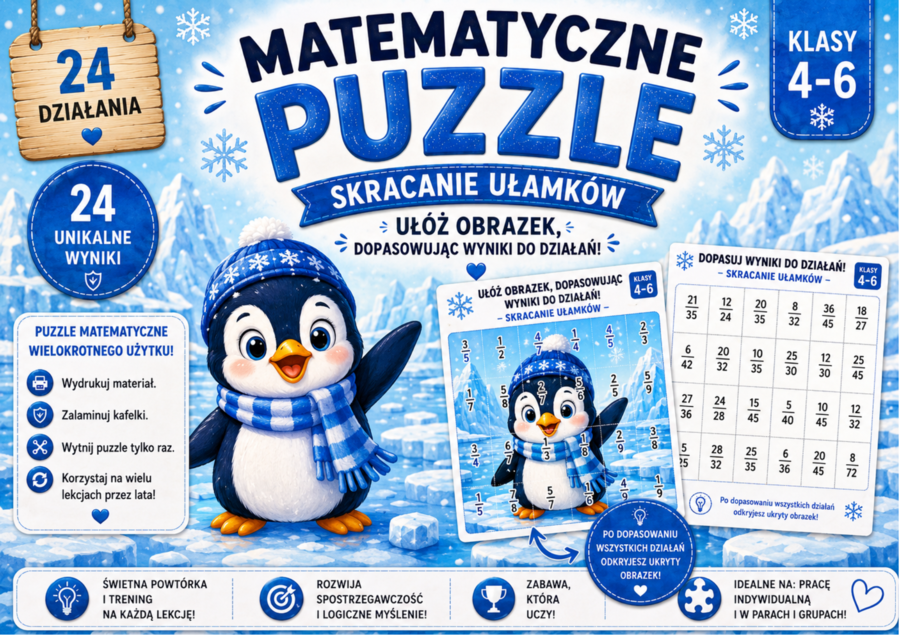 Matematyczne puzzle – skracanie ułamków | klasy 4–6 | PDF
