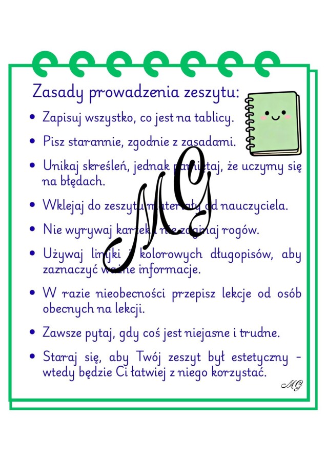 Zasady prowadzenia zeszytu