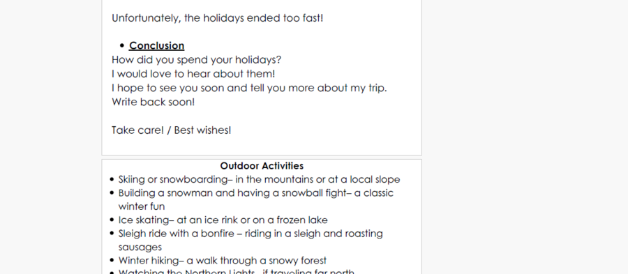 Writing a letter about winter break
