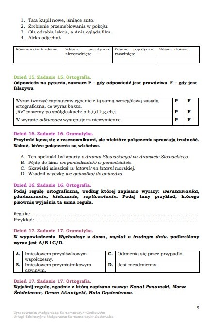 Ćwiczenia z ortografii i gramatyki egzamin ósmoklasisty