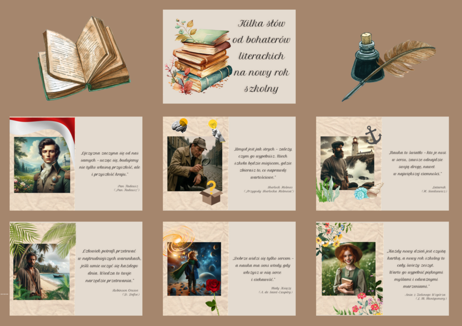 Gazetka szkolna - kilka słów od bohaterów literackich na nowy rok szkolny