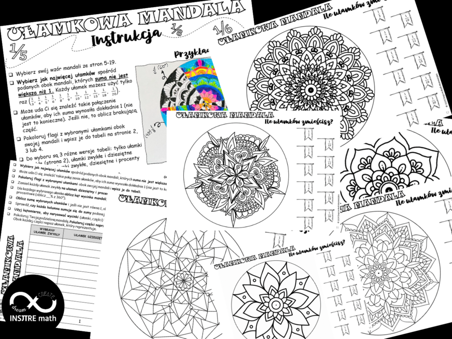 Projekt matematyczny: Ułamkowa Mandala. Projekt Math & Art. Ułamki zwykłe (opcje dodatkowe: ułamki dziesiętne i procenty).