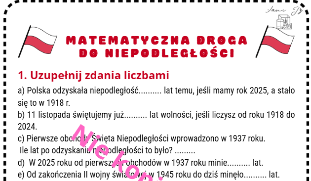Matematyczna Droga do Niepodległości - Zadania tekstowe klasa 5
