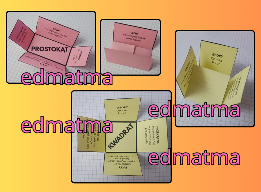 Składane czworokąty, wklejka do zeszytu. Dwie wersje uzupełniona i pusta