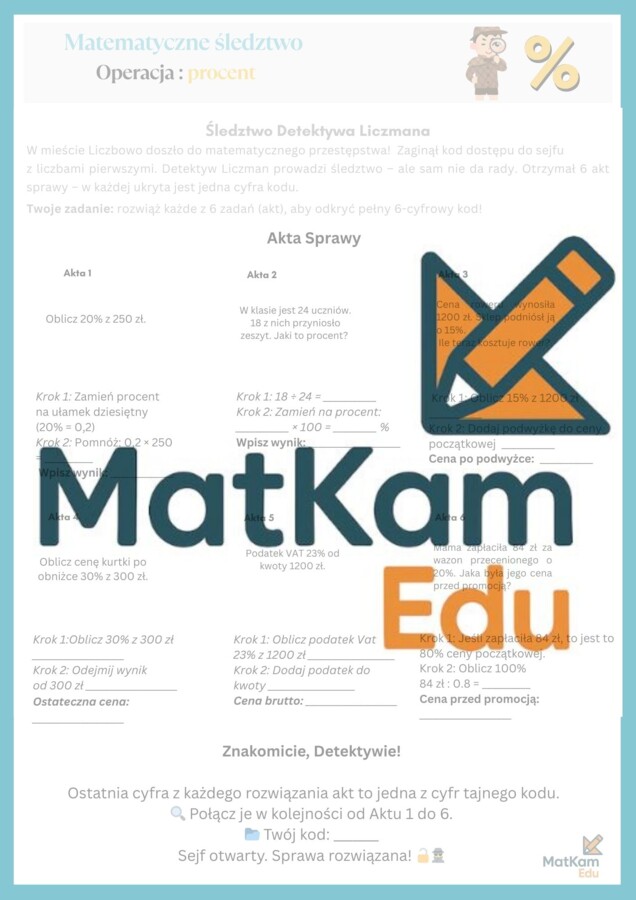 Karta pracy "Matematyczne śledztwo - akcja_procent"