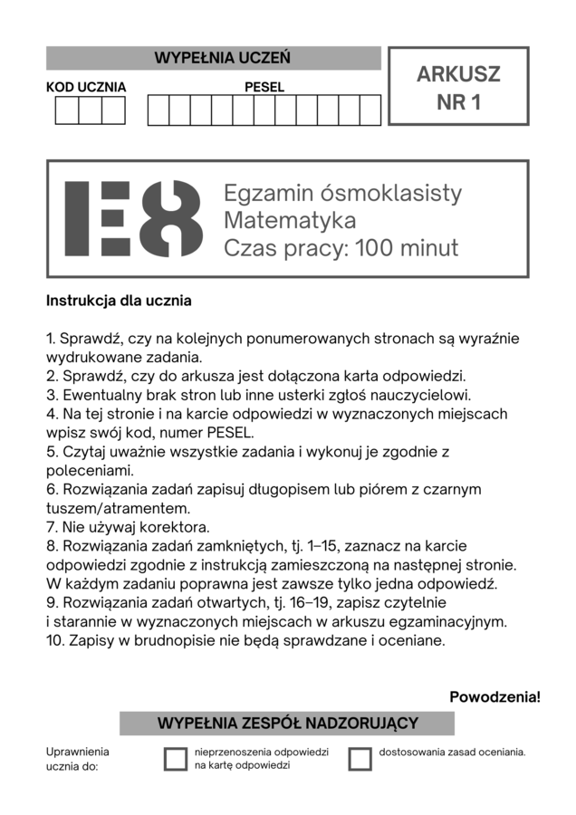 Próbny egzamin ósmoklasisty - matematyka (egzamin, 8 klasa) wersja 2023/2024