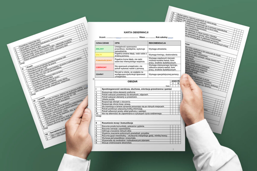 Karta obserwacji ucznia z niepełnosprawnością intelektualną w stopniu lekkim.