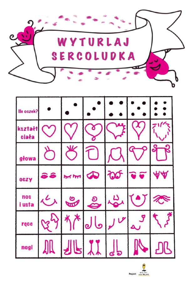 Walentynkowa zabawa rysunkowa z kostką - WYTURLAJ SERCOLUDKA