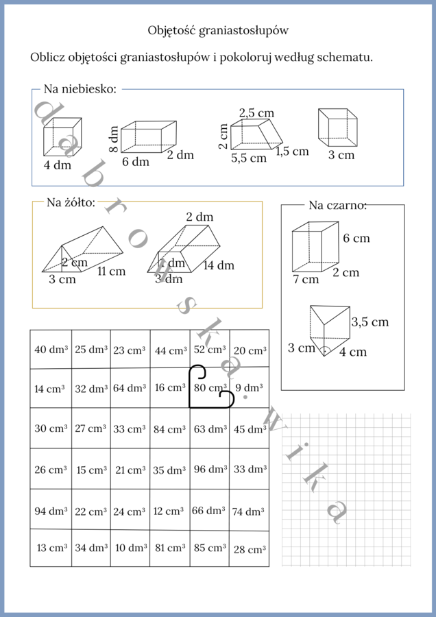 Objętość graniastosłupów - kodowanka