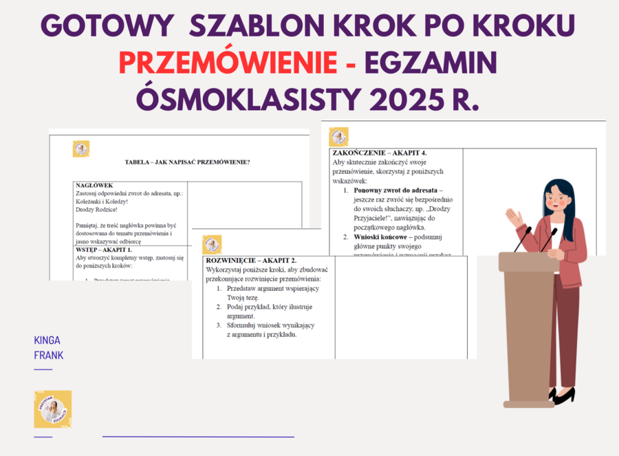 📢 Gotowy szablon PRZEMÓWIENIE na Egzaminie Ósmoklasisty 2025📢 TABELA, SCHEMAT KROK PO KROKU