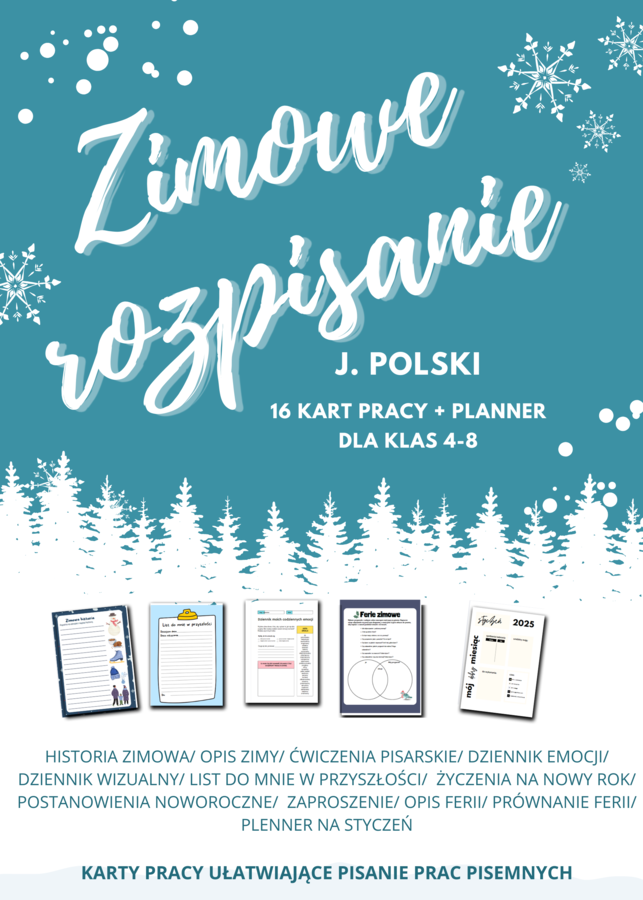 ❄️ Zimowe rozpisanie – język polski dla klas 4–8 🖋️