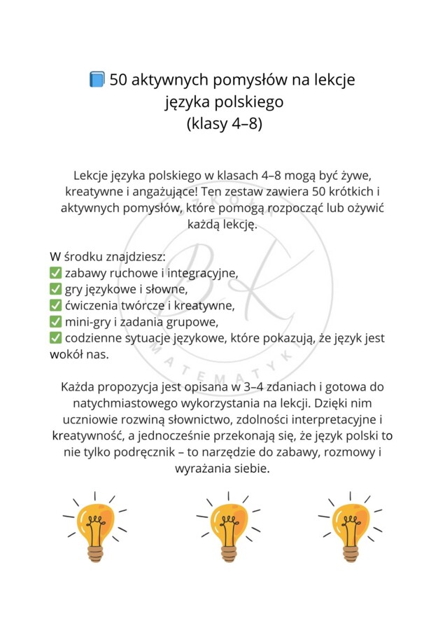 50 aktywnych pomysłów na rozpoczęcie lekcji- język polski