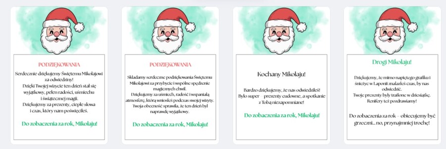 Podziękowania za przybycie MIKOŁAJA - 4 wersje