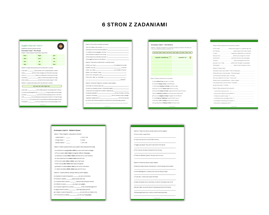 Gramatyka dla klasy 7: Past Simple , Relative Clauses Zaimki Względne Verb Patterns Na podstawie English Class A2+ Unit 4
