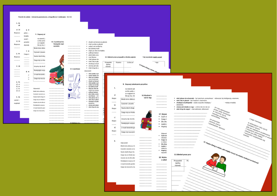 POWRÓT DO SZKOŁY – ćwiczenia gramatyczne, ortograficzne, redakcyjne – gramatyka- ortografia - kl. 4-6 oraz kl. 7-8 – szkoła - ZESTAW