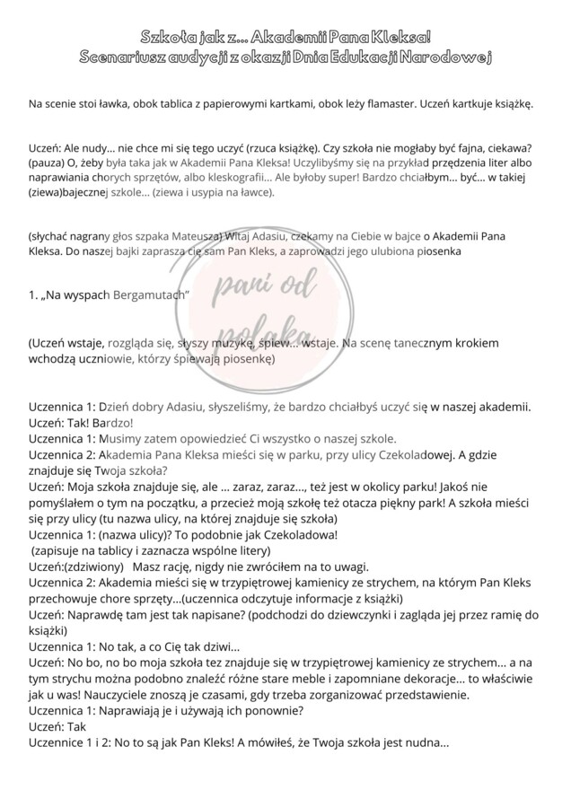 Scenariusz przedstawienia z okazji Dnia Edukacji Narodowej