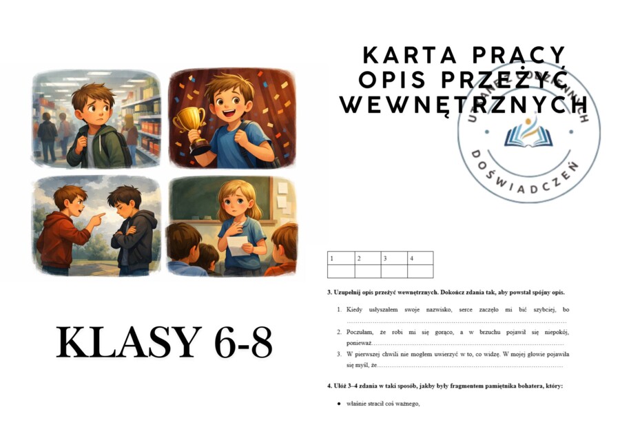 KARTA PRACY- OPIS PRZEŻYĆ WEWNĘTRZNYCH. Klasy 6-8