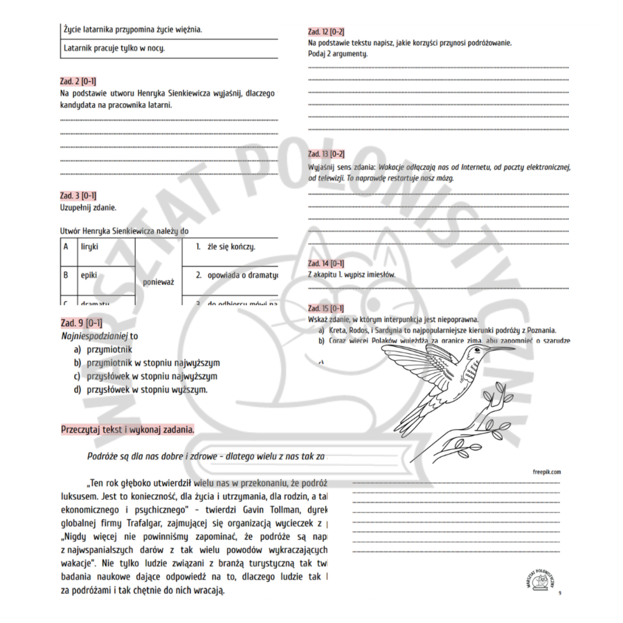 Egzamin ósmoklasisty - przykładowy arkusz nr 2 / Latarnik / podróże / Mały Książę